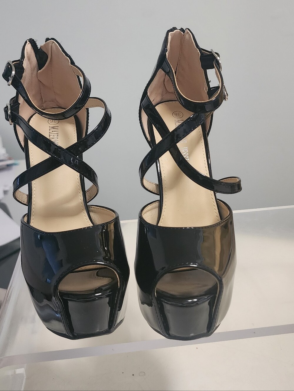 Black Patent Strappy Platform Heels